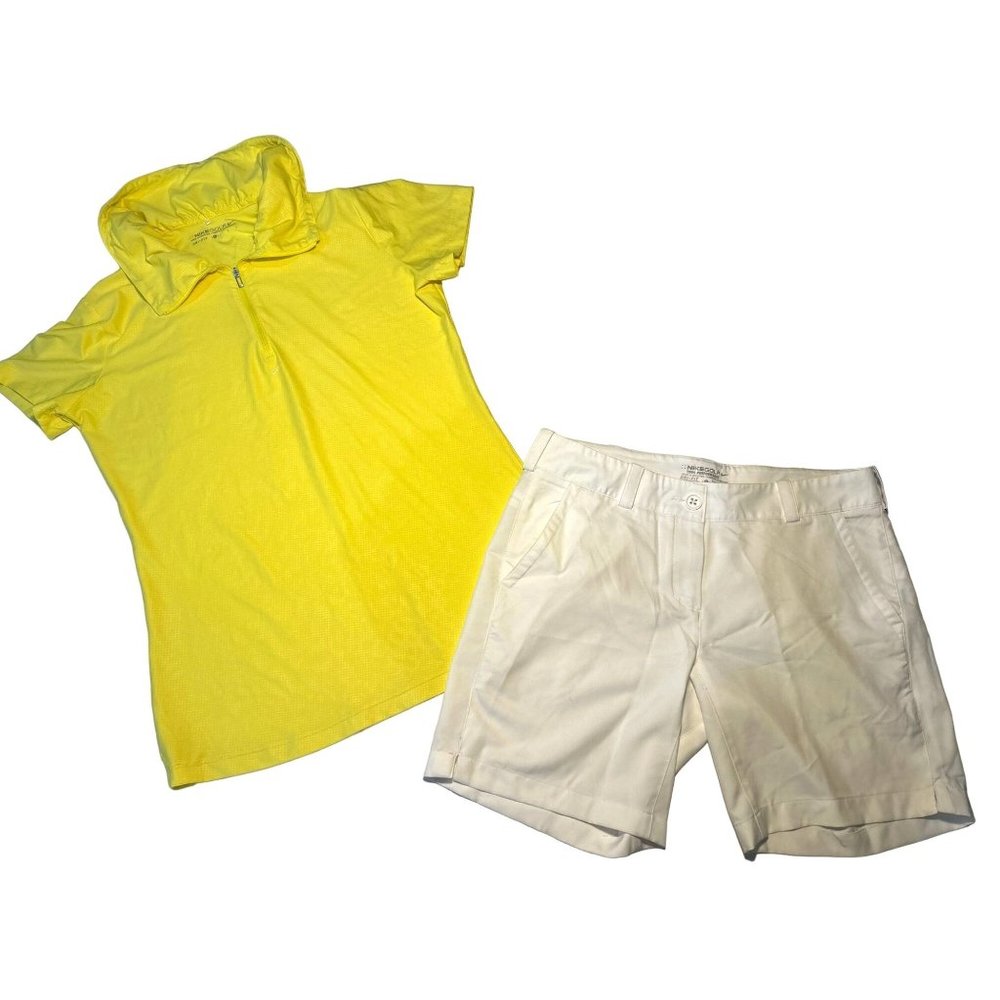 Nike Golf Women's Bundle-Solid Yellow Dri-Fit LARGE Polo 1/4 Zip Short Sleeve Hi